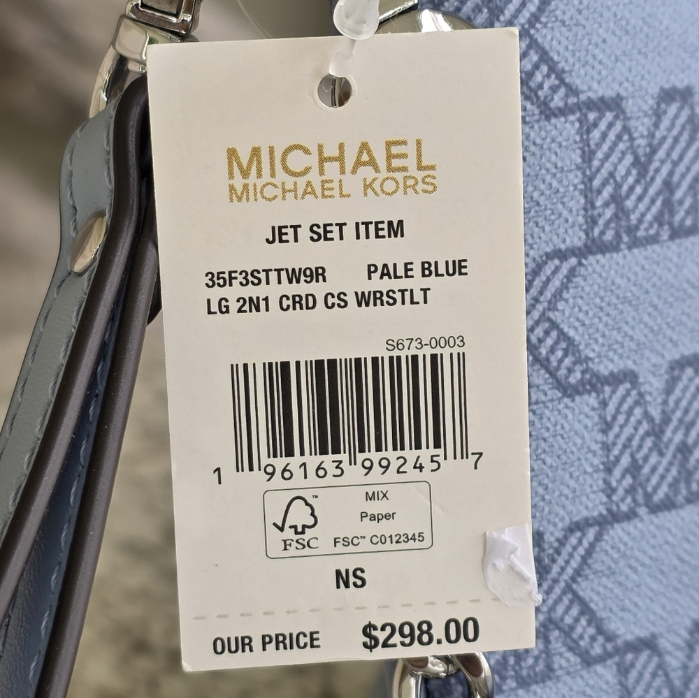 Michael Kors Jet Set Logo Large 2 In 1 Card Case Wristlet Blue - Picture 6 of 8